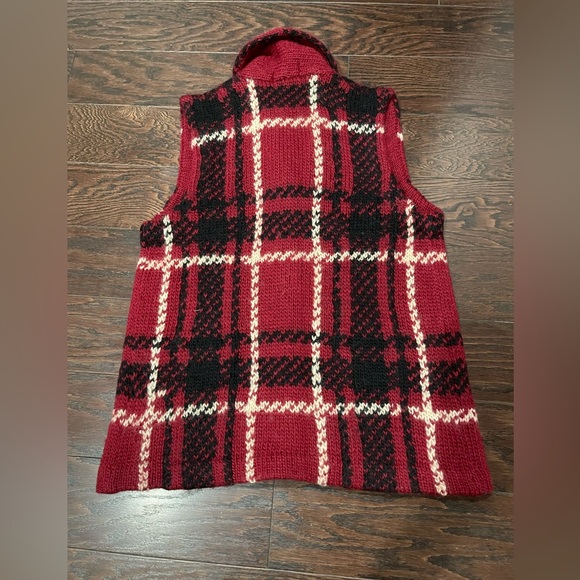 EDDIE BAUER plaid check wool collar sweater vest Size Small Petite holiday - Picture 2 of 8